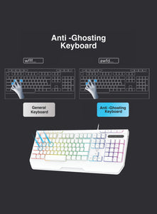 Laser White Gaming RGB Keyboard Full Size with Multimedia Keys