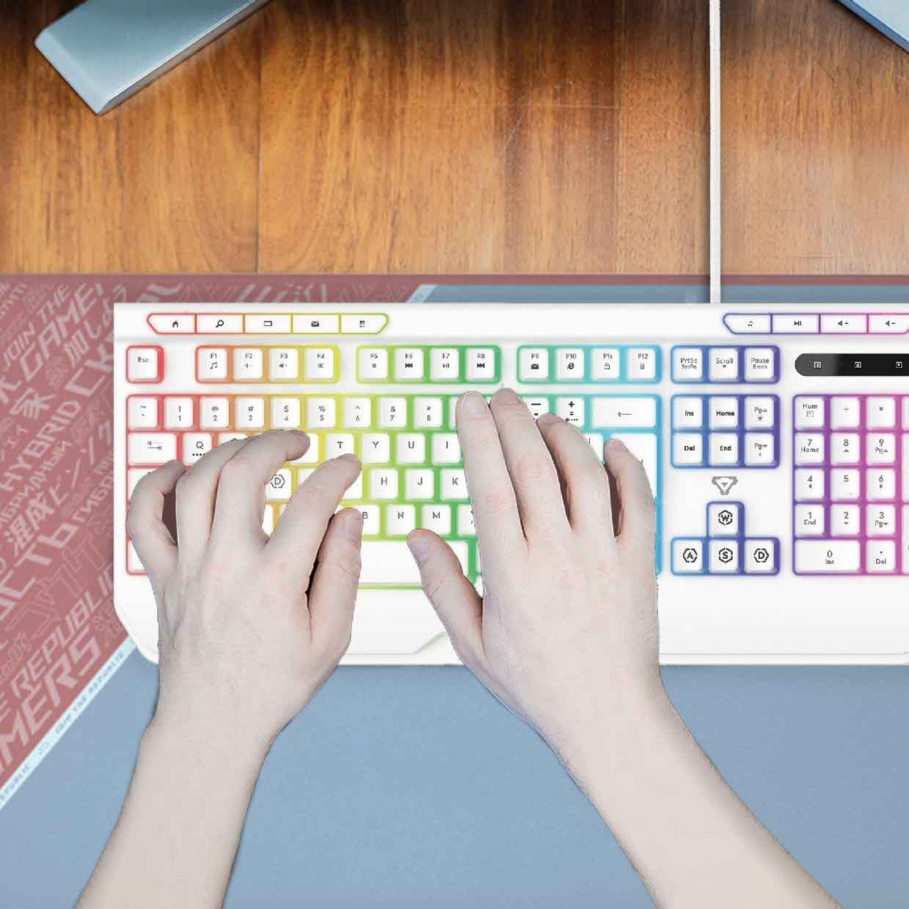 Laser White Gaming RGB Keyboard Full Size with Multimedia Keys