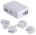 Jackson Worldwide USB travel adaptor with 2x USB and 1x USB-C outlets and interchangeable plugs
