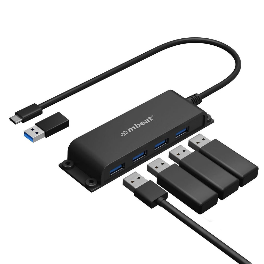 mbeat® Mountable 4-Port USB-A & USB-C Adapter Hub
